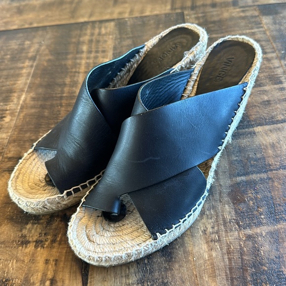 VINCE Black Leather Crossover Toe Strap Espadrilles - Picture 11 of 12